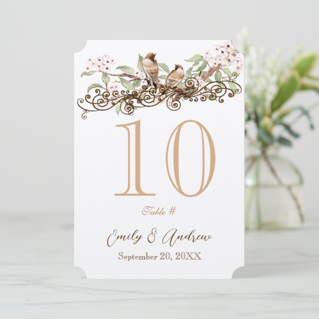 Carte de numéro de table des Inséparables roses et (Debout devant)