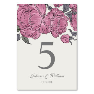 Carte de numéro de table des pivoines vintages