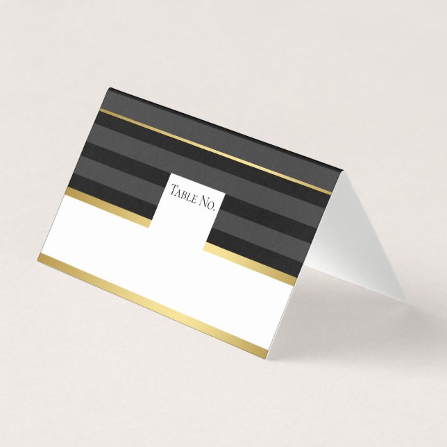 Carte de numéro de table d'invité Black Gold Tuxed (Front)
