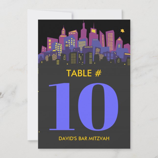 Carte de numéro de table du Bat mitzvah de la barr (Devant)