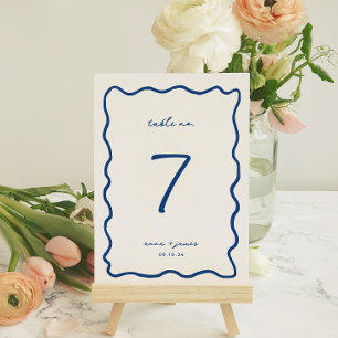 Carte de numéro de table du Mariage bleu blanc