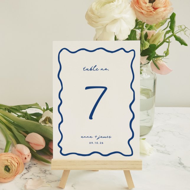 Carte de numéro de table du Mariage bleu blanc (Créateur téléchargé)