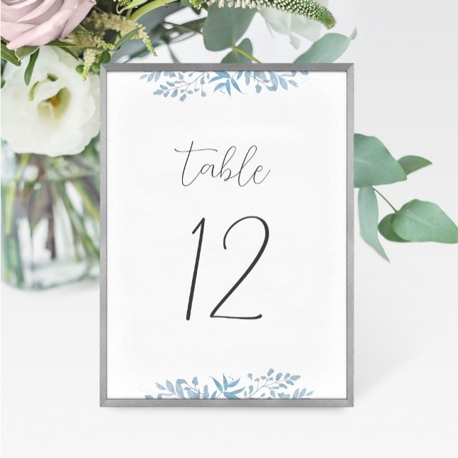 Carte de numéro de table du Mariage bleu Eucalyptu (Créateur téléchargé)