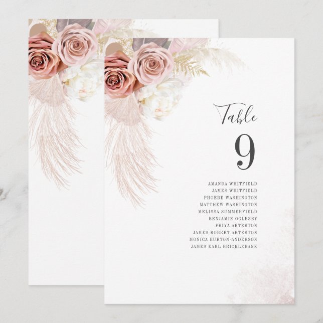 Carte de numéro de table du Mariage de laiton Pamp (Devant / Derrière)