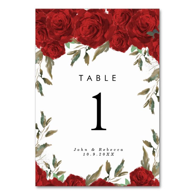 carte de numéro de table du mariage de roses rouge (Par défaut)