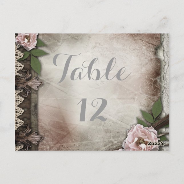 Carte de numéro de table du Mariage de roses vinta (Dos)
