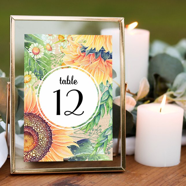 Carte de numéro de table du Mariage des tournesols (Créateur téléchargé)