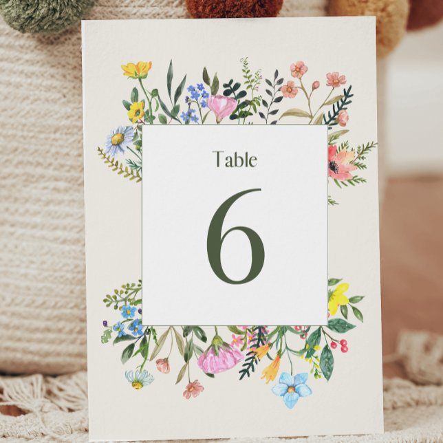 Carte de numéro de table du Mariage fleur sauvage ("Elevate tables with Watercolor Wildflower charm. Find your spot beautifully! 🌸 #WeddingTableMagic)
