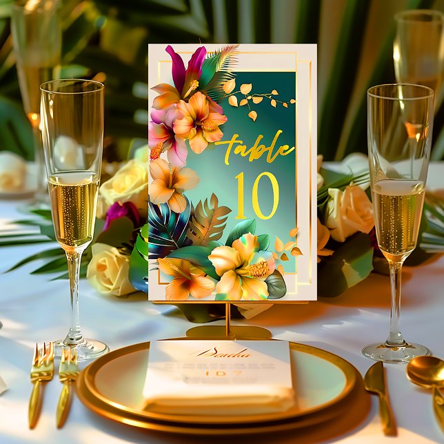 Carte de numéro de table du Mariage floral tropica (Tropical Floral Wedding Table Number )