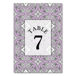 Carte de numéro de table du Mariage Purple Mandala