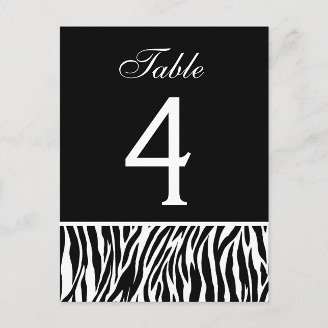 Carte de numéro de table du Mariage Zebra noir et  (Devant)