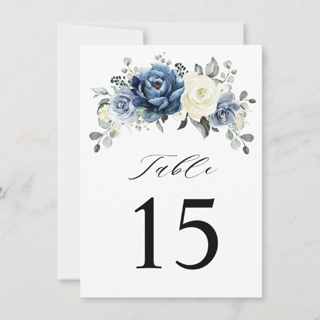 Carte de numéro de table Dusty Blue Navy Champagne (Devant)