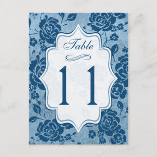 Carte de numéro de table Dusty Blue, White Floral