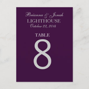 Carte de numéro de table Eggplant Purple & Silver 
