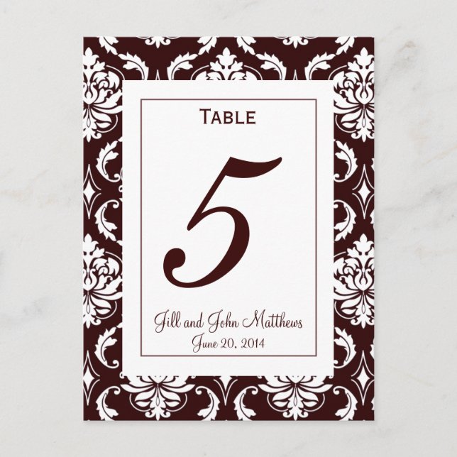 Carte de numéro de table Elegant Chocolate Mariage (Devant)