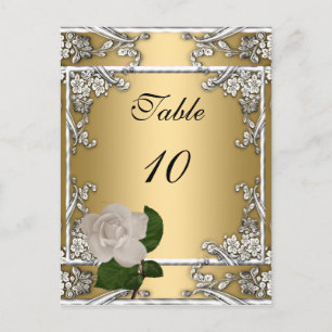 Carte de numéro de table élégant mariage or crème