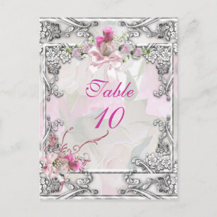 Carte de numéro de table élégant mariage rose rose