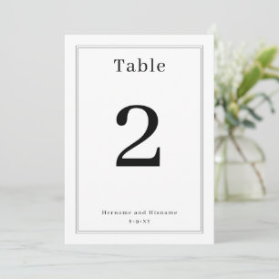 Carte de numéro de table élégante, propre et minim