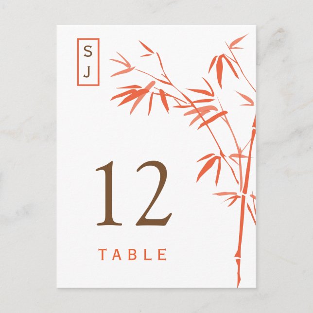 Carte de numéro de table en bambou à monogramme |  (Devant)
