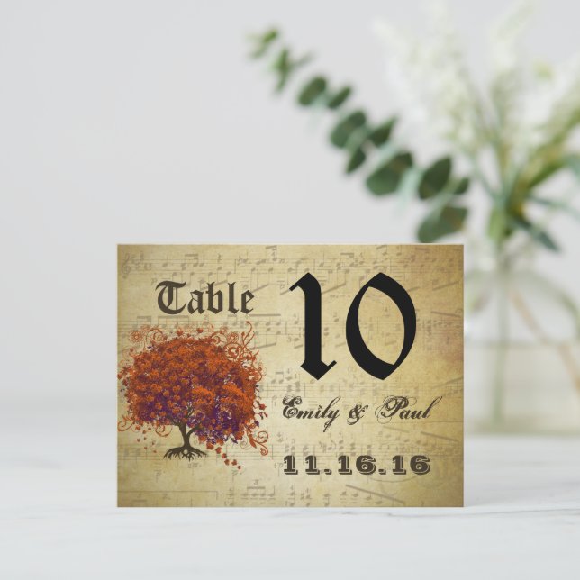 Carte de numéro de table en forme de feuille de cœ (Debout devant)