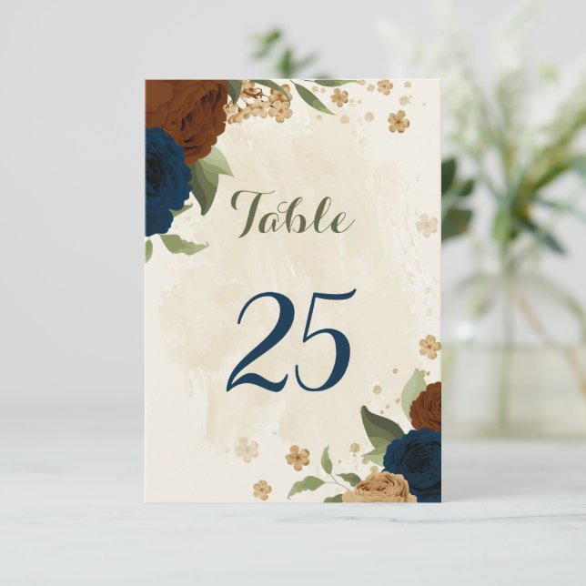 carte de numéro de table fleurie de terre cuite (Debout devant)