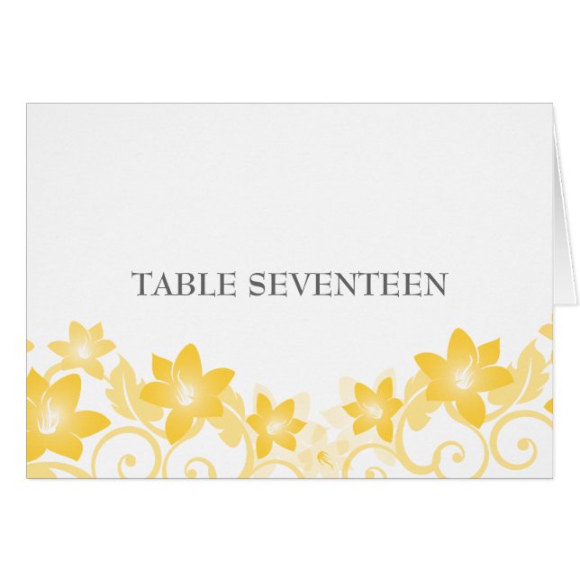 Carte de numéro de table florale simple jaune (Devant horizontal)