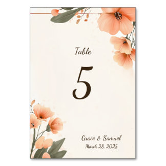 Carte de numéro de table florale Terracotta