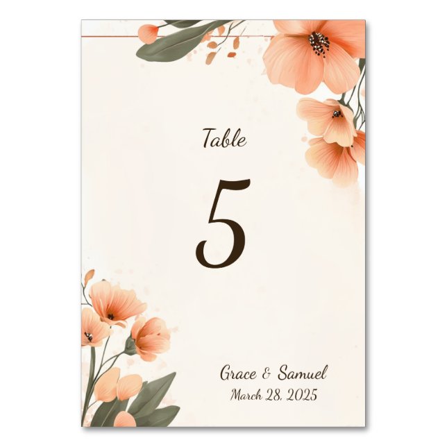 Carte de numéro de table florale Terracotta (Par défaut)
