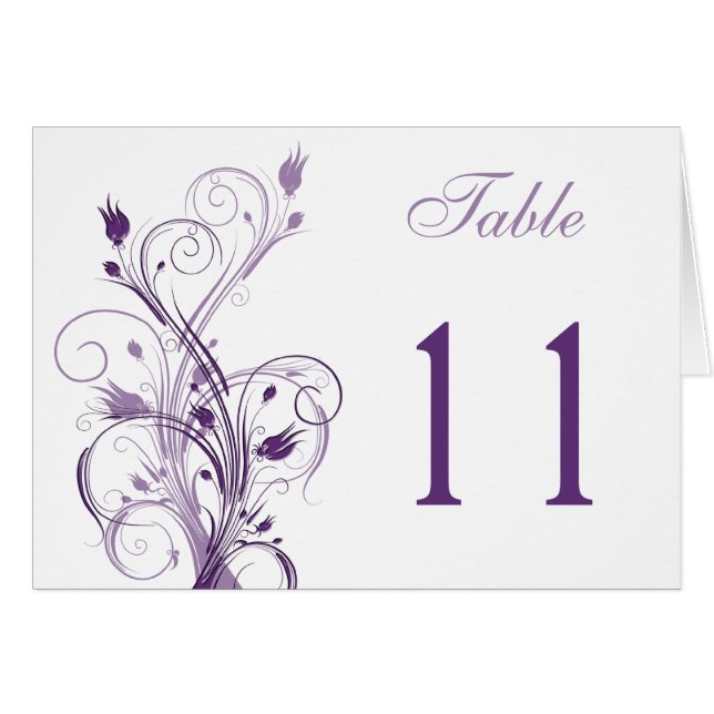 Carte de numéro de table florale violette et blanc (Devant horizontal)