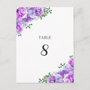 Carte de numéro de table florale violette minimali