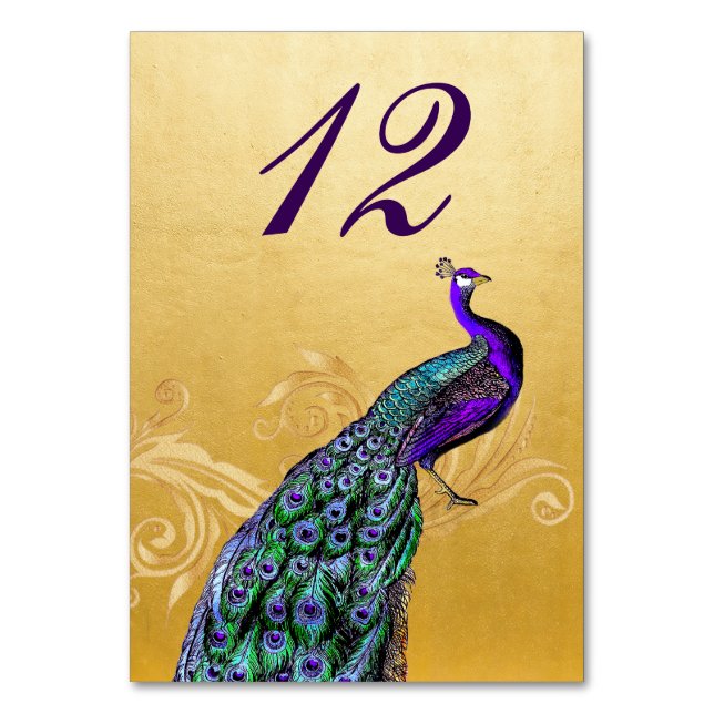 Carte de numéro de table Gold avec Mariage Peacock (Par défaut)
