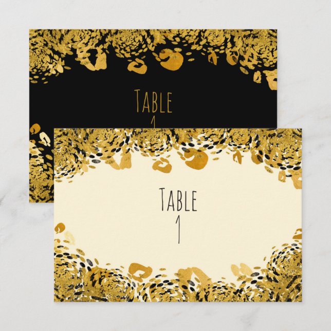 Carte de numéro de table Gold & Black Exotic Jungl (Devant / Derrière)