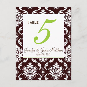 Carte de numéro de table Green Brown Mariage damas