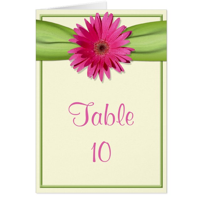 Carte de numéro de table Green Pink Gerbera (Devant)