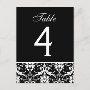 Carte de numéro de table Mariage damassé noir