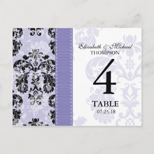 Carte de numéro de table Mariage damassé violet et