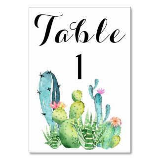 Carte de numéro de table Mariage de cactus aquarel