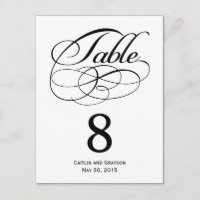 Carte de numéro de table Mariage des de fentes ma