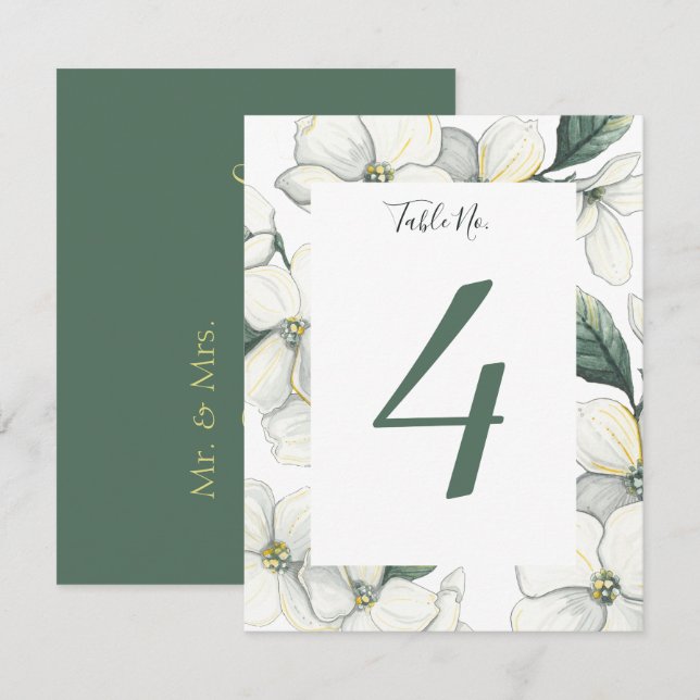 Carte de numéro de table Mariage Dogwood Bloom (Devant / Derrière)