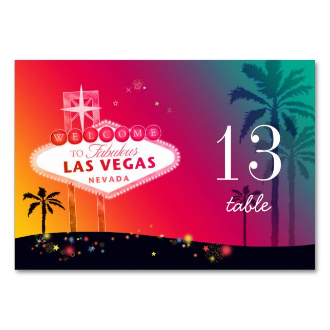 Carte de numéro de table Mariage Glam Las Vegas (Devant)