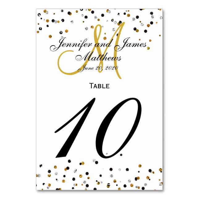 Carte de numéro de table Mariage Gold Silver Glitz (Par défaut)