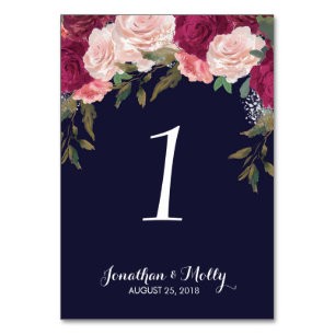carte de numéro de table mariage marine floral