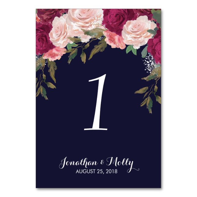 carte de numéro de table mariage marine floral (Par défaut)