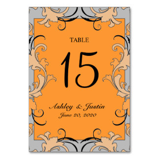 Carte de numéro de table Mariage Orange Grey Black