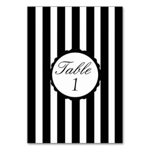 Carte de numéro de table mariage rayé noir blanc
