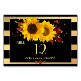 Carte de numéro de table Mariage rayé or tournesol
