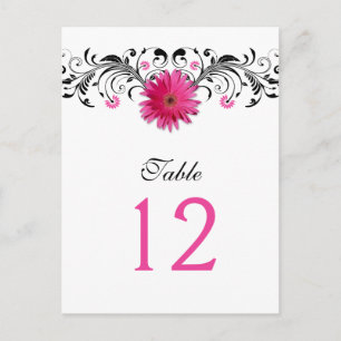 Carte de numéro de table Mariage rose Gerbera Dais