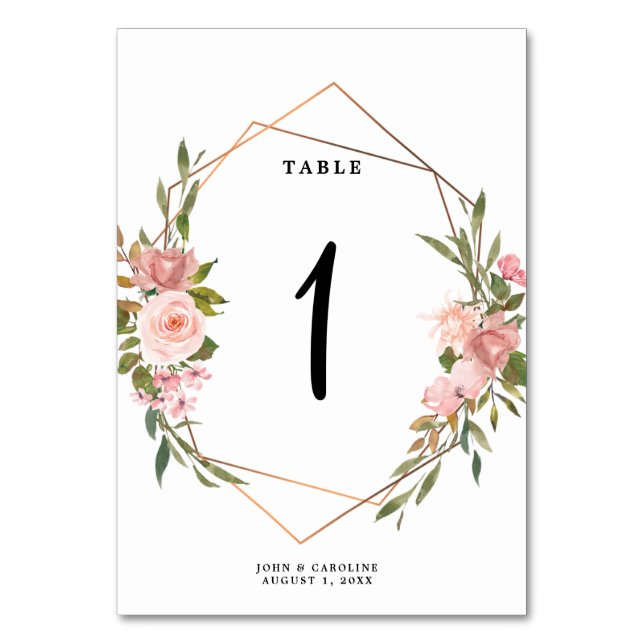Carte de numéro de table mariage rose or géométriq (Par défaut)
