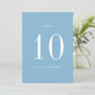 Carte de numéro de table minimaliste Mariage bleu