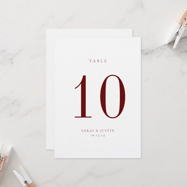 Carte de numéro de table minimaliste Mariage de Bo (Devant/Arrière en situation)